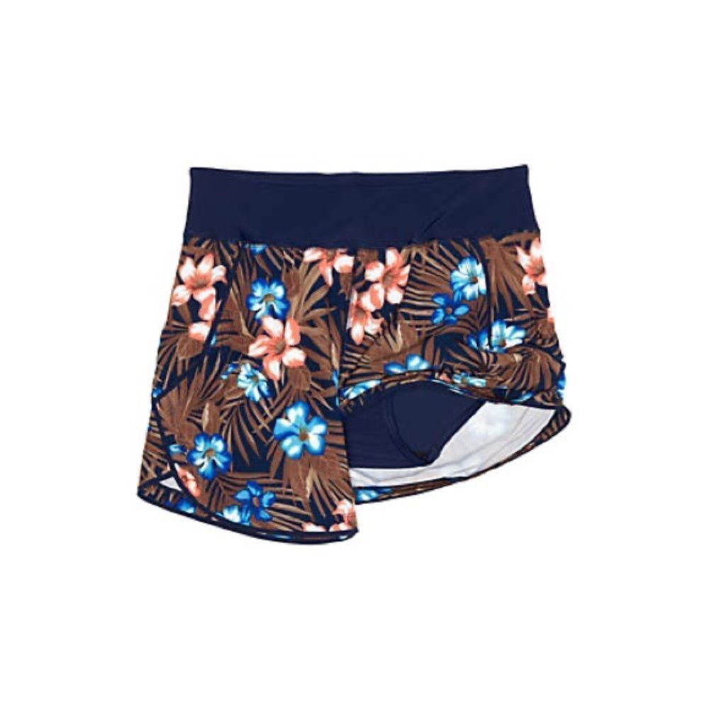 Land’s End quick dry swim shorts panty pockets deep navy tropical palm size 10